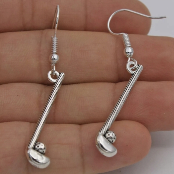 New Golf Clubs Silver Dangle Earrings. - Picture 1 of 2